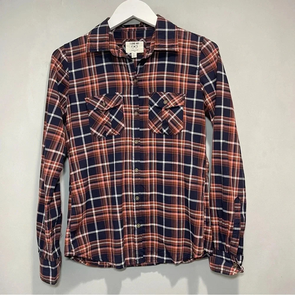 I Love H81 Plaid Button Down Shirt Women Size Small